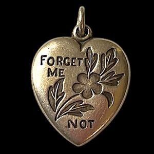 Antique Sterling Silver Forget Me Not Heart Pendant